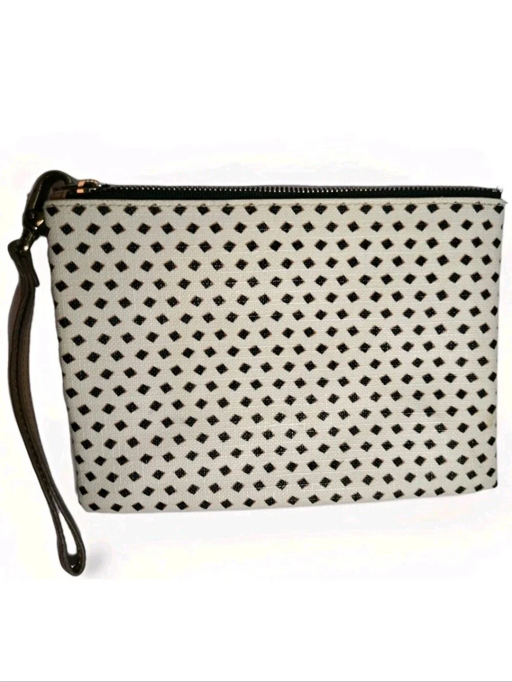 Fossil Women’s 1 Wristlet Accordion Coated Canvas B/W With Leather Coin Purse